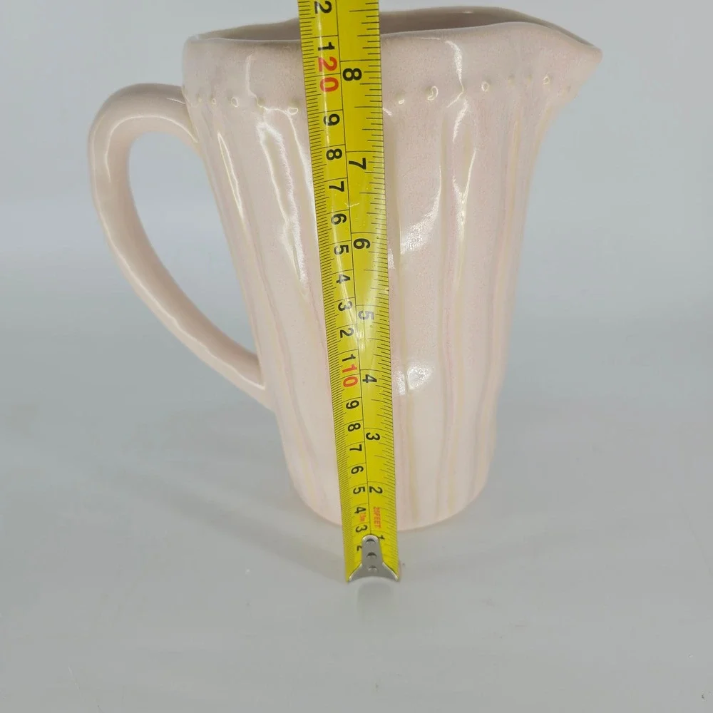 Vintage Pink Ceramic Pitcher Pearlescent Vase Crock Cottage Farmhouse Decor
